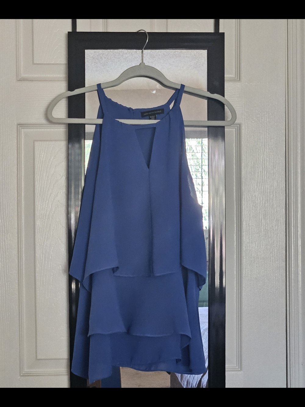 Woman's Saks Fifth Avenue Royal Blue Tiered Ruffle Halter Blouse Top Size Medium